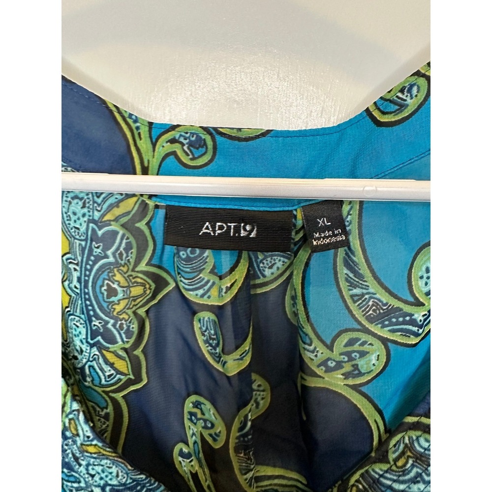 Apt. 9 Womens XL Blue Teal Paisley Chiffon Sleeveless V-Neck Blouse Top - Picture 3 of 5